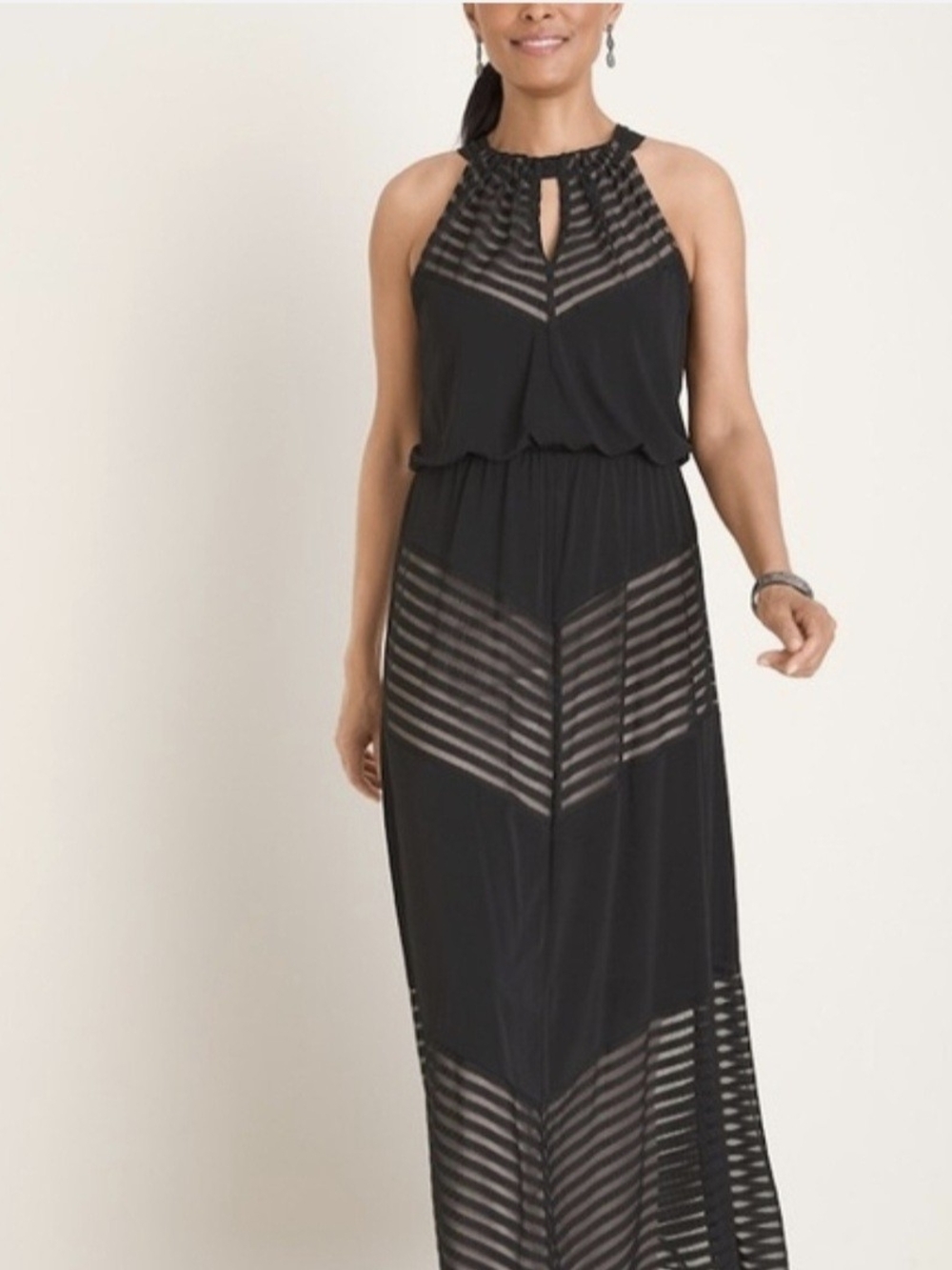 Maggy London for Melanie Lynn Black Halter Chevron Maxi Dress - Size 14